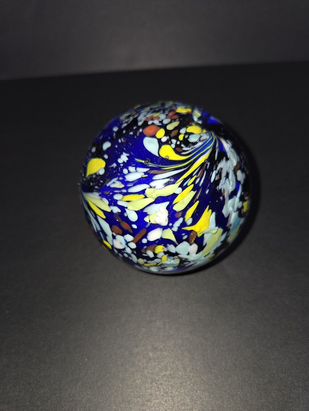 Confetti Art Glass Swirl Cobalt Blue Paperweight Heavy